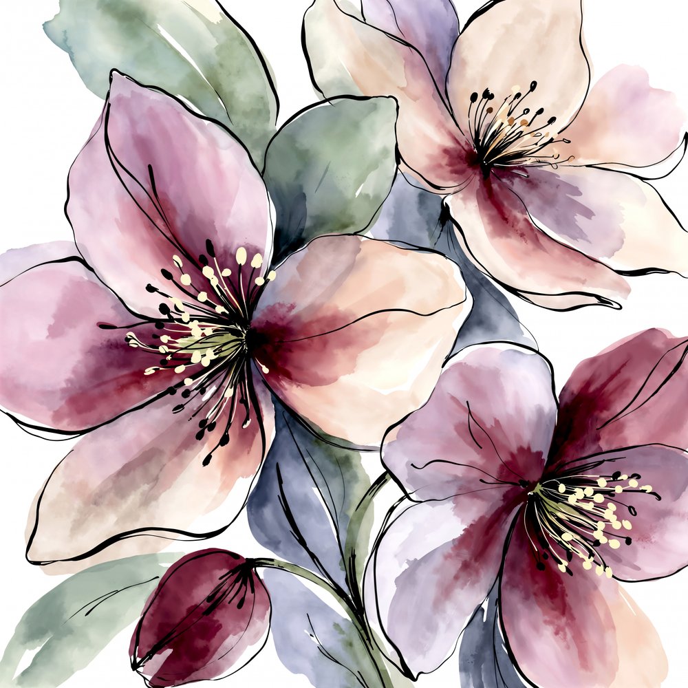 Rosa Aquarellblüten von Natalie Bruns