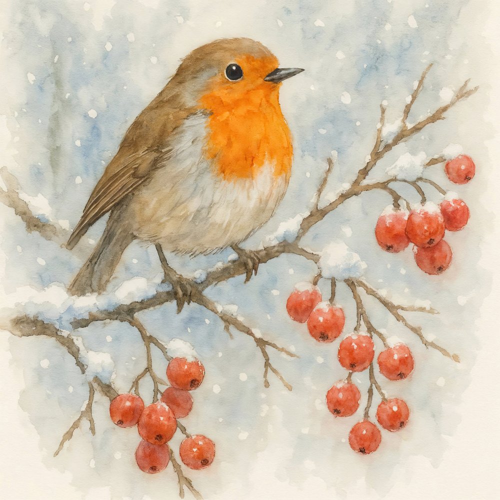 Verschneiter Winter-Rotkehlchen von Natalie Bruns