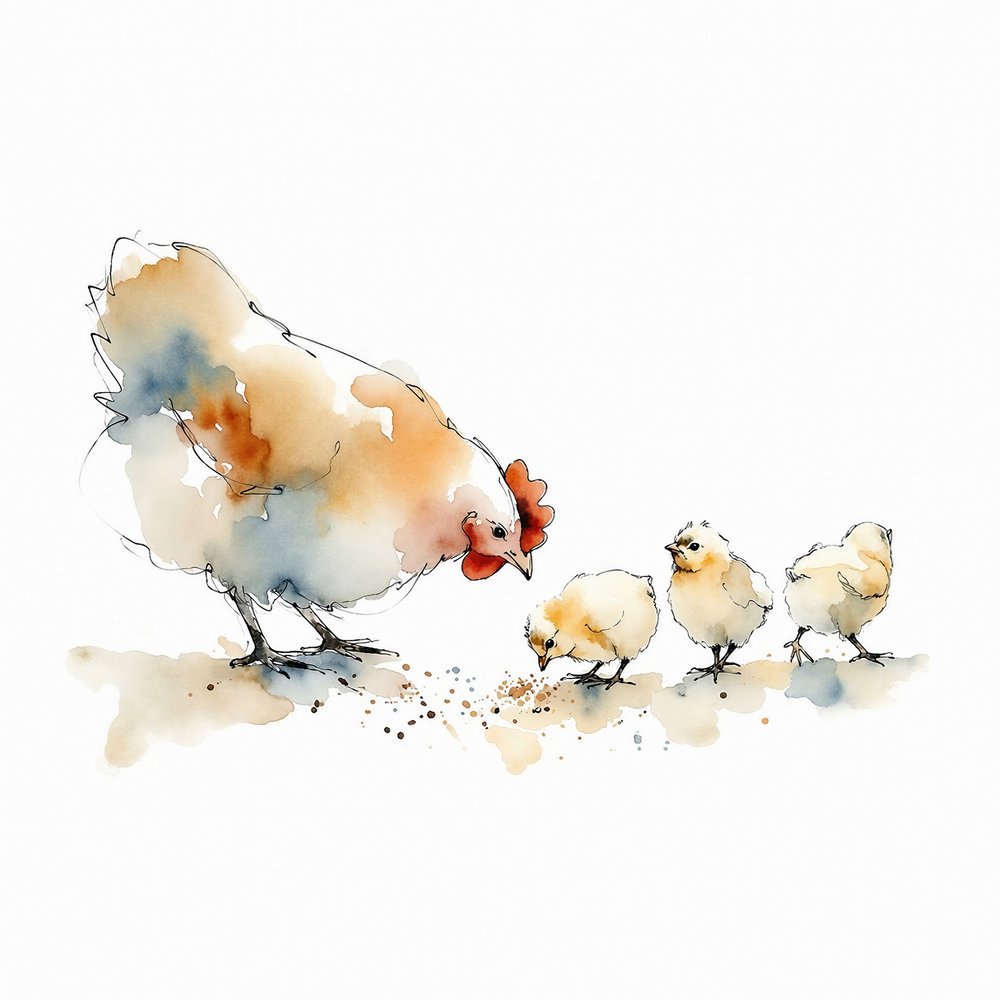 Aquarell Henne und Küken von Natalie Bruns
