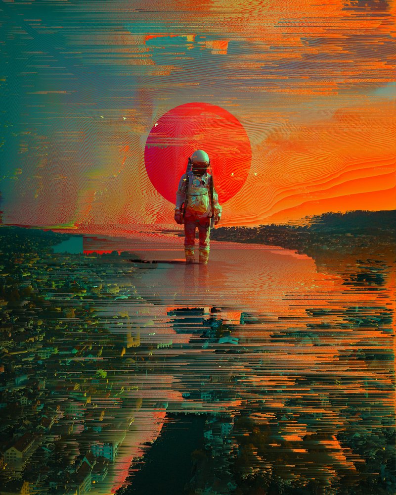 Astronaut rote Sonnenstadt von Nicebleed