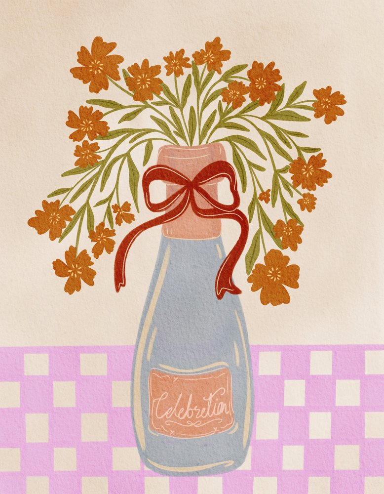 Festliche Blumen Champagnerflasche von Nikita Jariwala