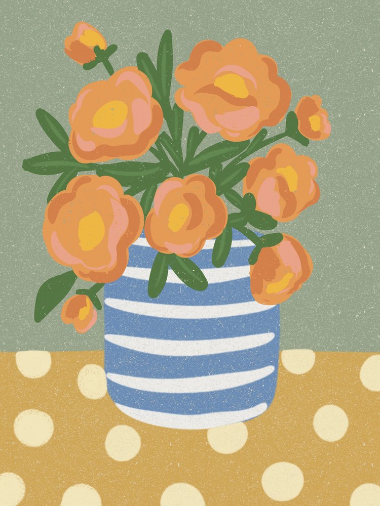 Orange Blumen Stillleben von Nikita Jariwala