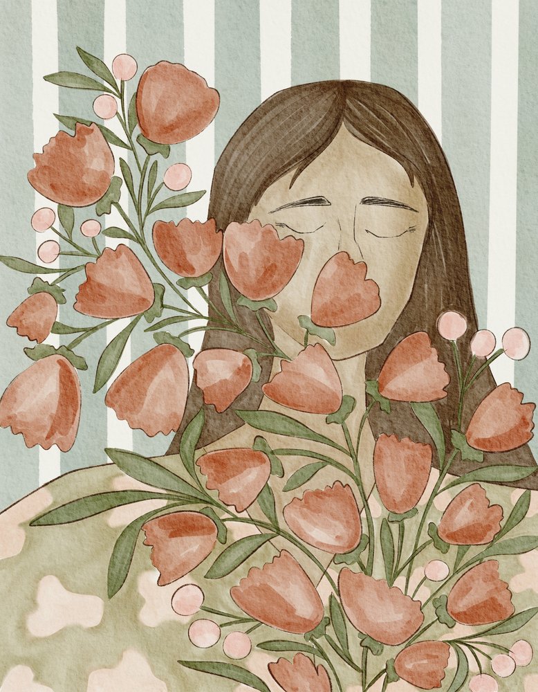 Gelassene Frau mit Blumen von Nikita Jariwala