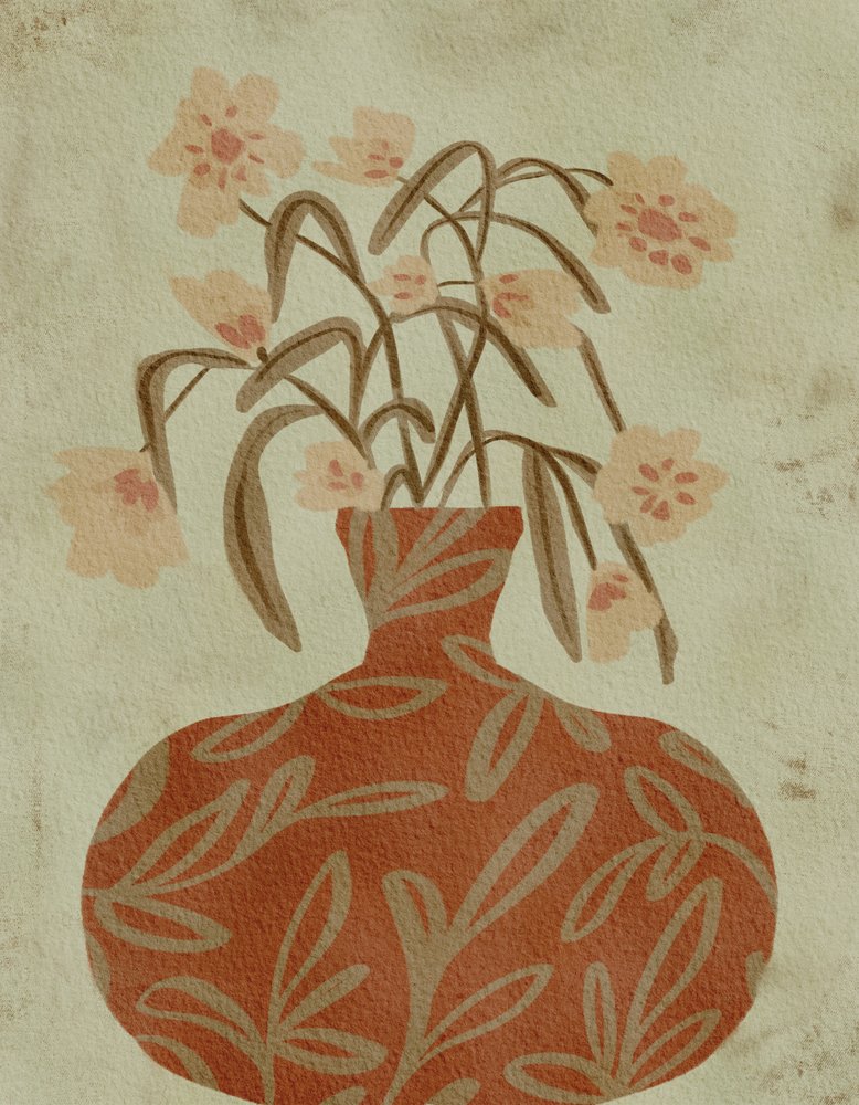 Terrakotta-Vase mit Blüten von Nikita Jariwala