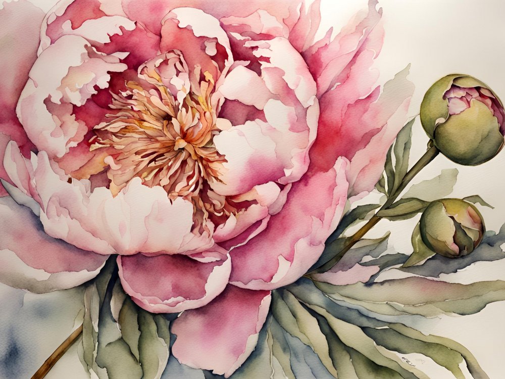 Rosa Pfingstrose Aquarell von Ohkimiko