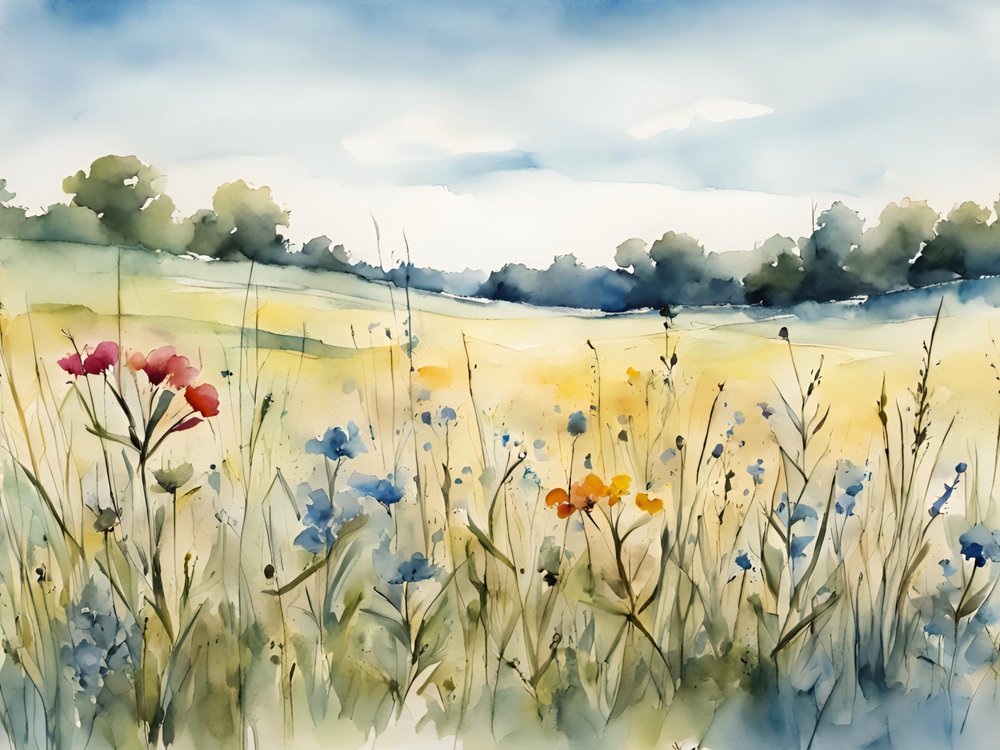 Wildblumenfeld Aquarell von Ohkimiko