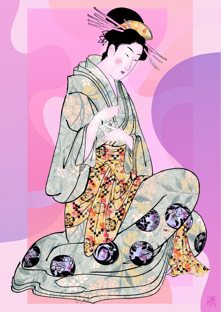 Elegante Geisha im Knien von Osvaldo Russo