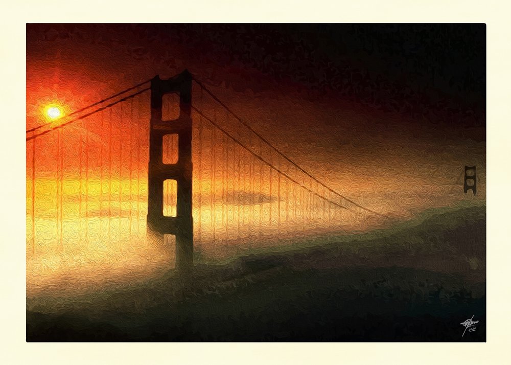 Golden Gate Sonnenuntergang Nebel von Osvaldo Russo