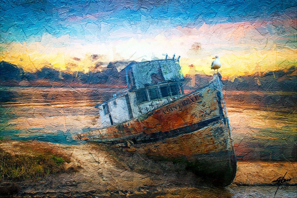 Rustikaler Boot Sonnenuntergang von Osvaldo Russo