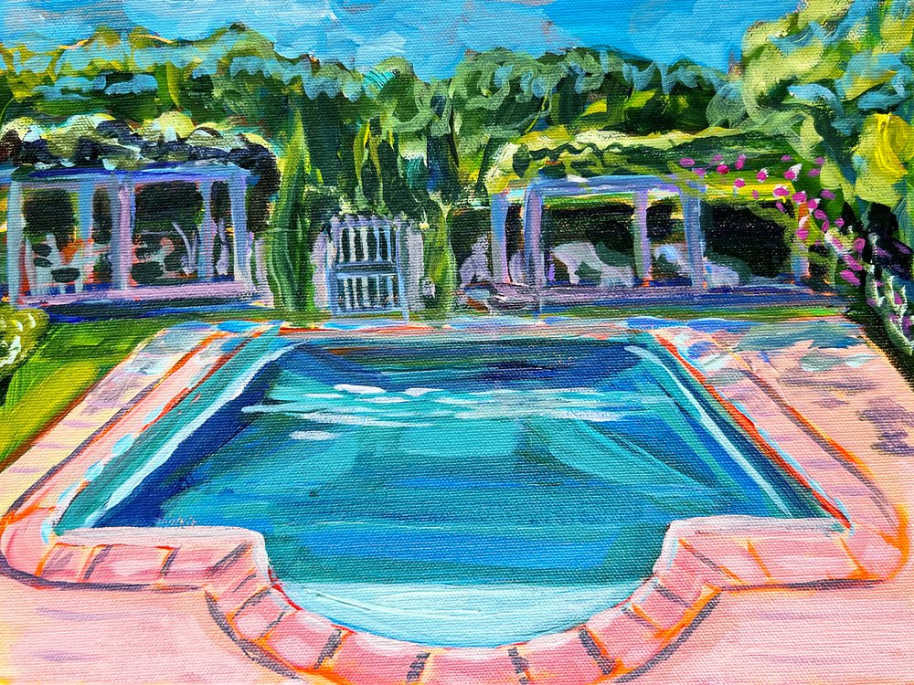Sonniger Gartenpool von Pauline Wegman | Key and Sea Creative