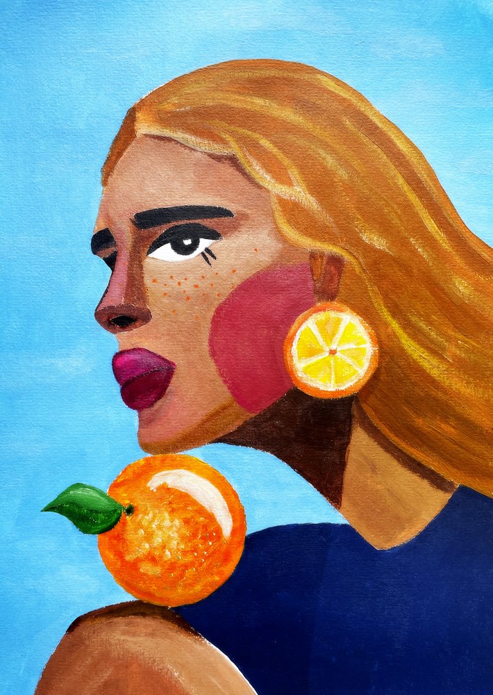 Frau mit Orange von Raissa Oltmanns