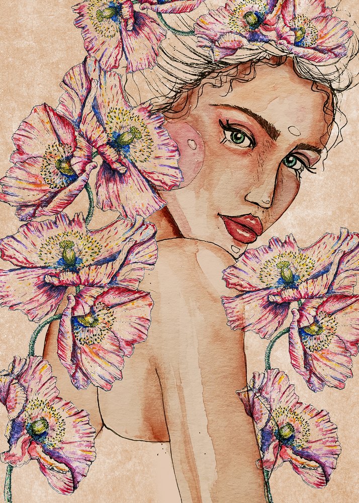 Frau mit Mohnblumen von Raissa Oltmanns