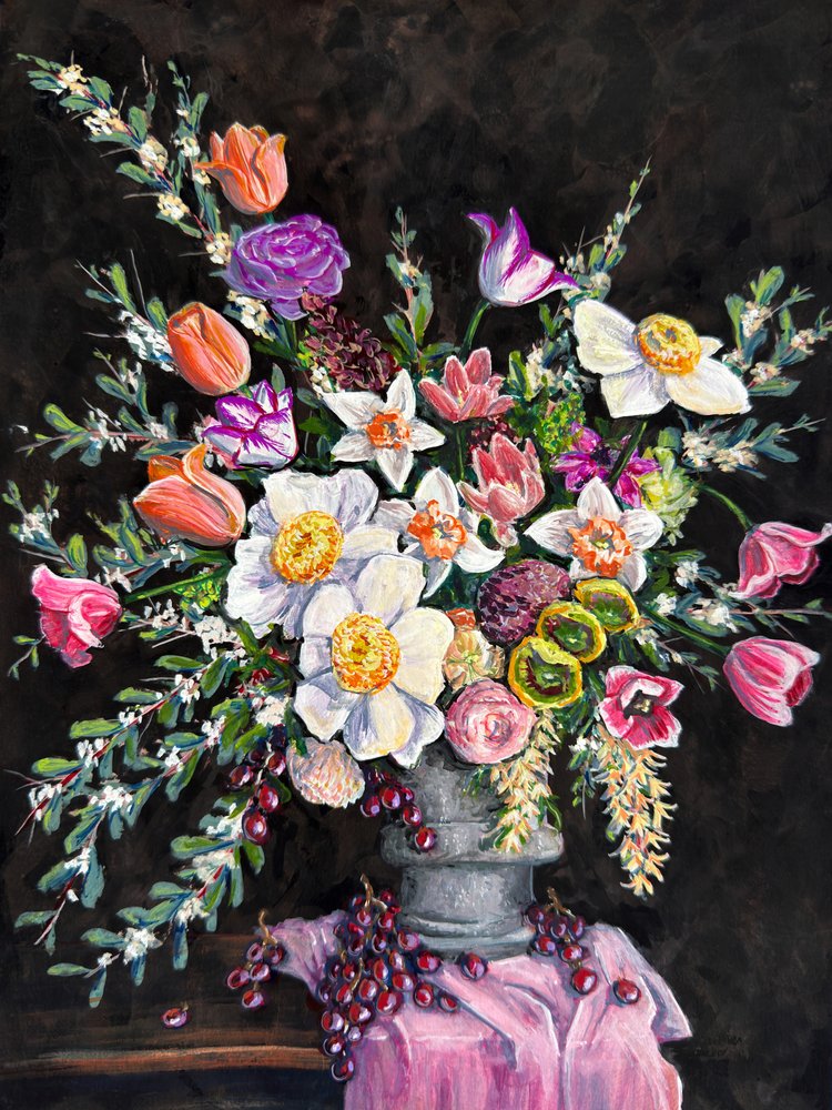 Lebendiges Blumenstillleben von Renee Machan Cottagecore Artist