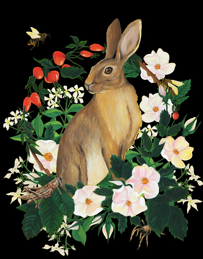 Wildes Kaninchen und Blumen von Renee Machan Cottagecore Artist