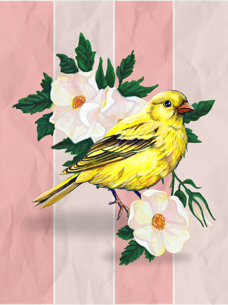 Gelber Vogel Wilde Rosen von Renee Machan Cottagecore Artist