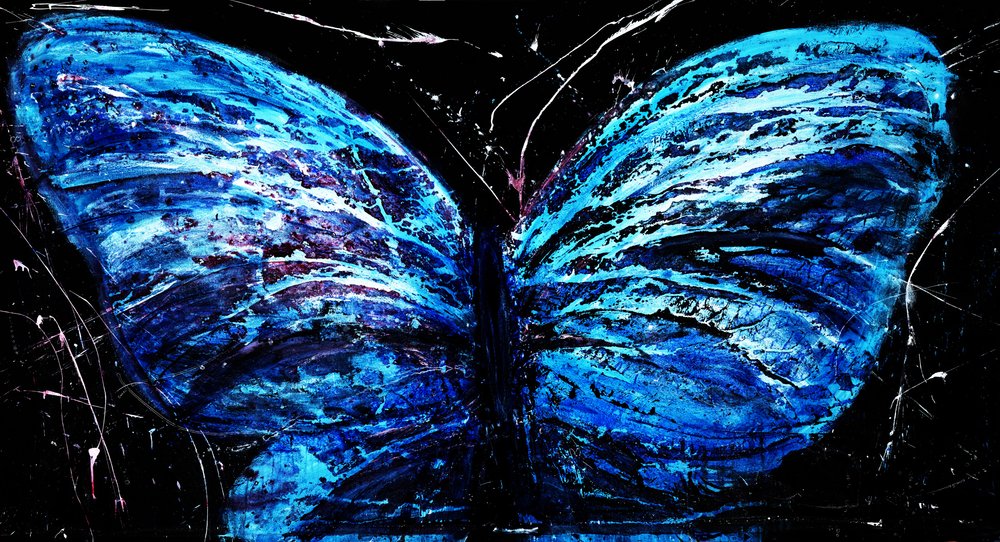 Lebendiger blauer Schmetterling von RodMacIver