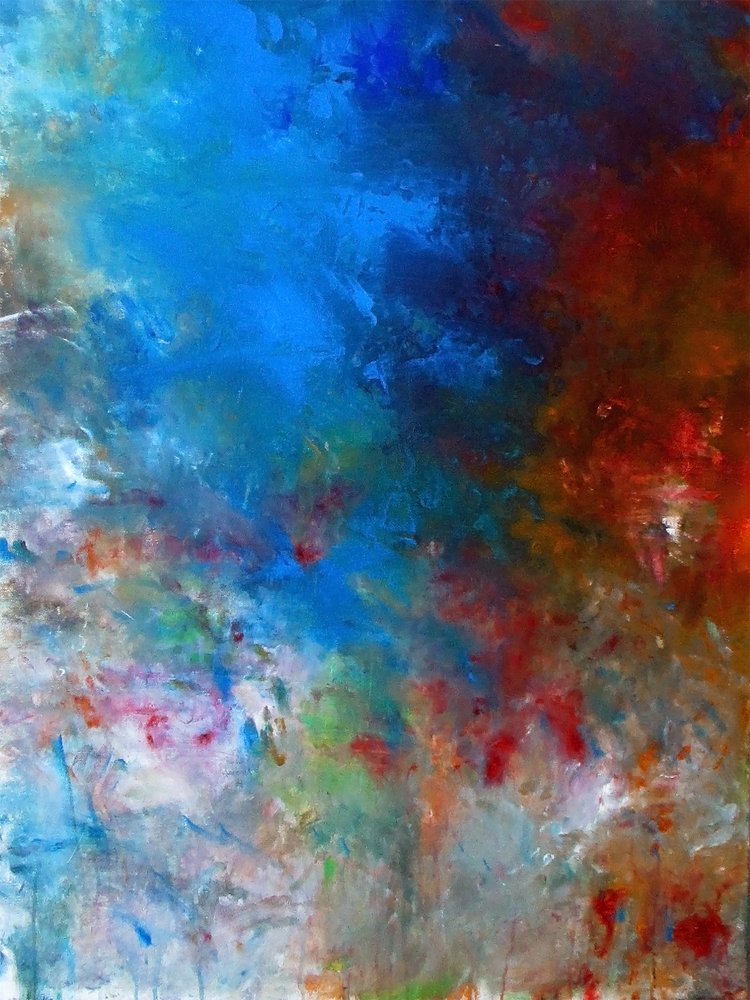 Dynamisches Blau-Rot-Abstrakt von Ron Halfant