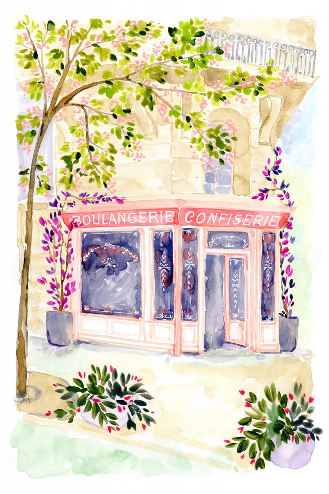 Aquarell Französische Bäckerei von Rosana Laiz Blursbyai