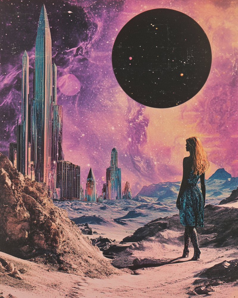 Kosmische Stadtlandschaft Frau von Samantha Hearn