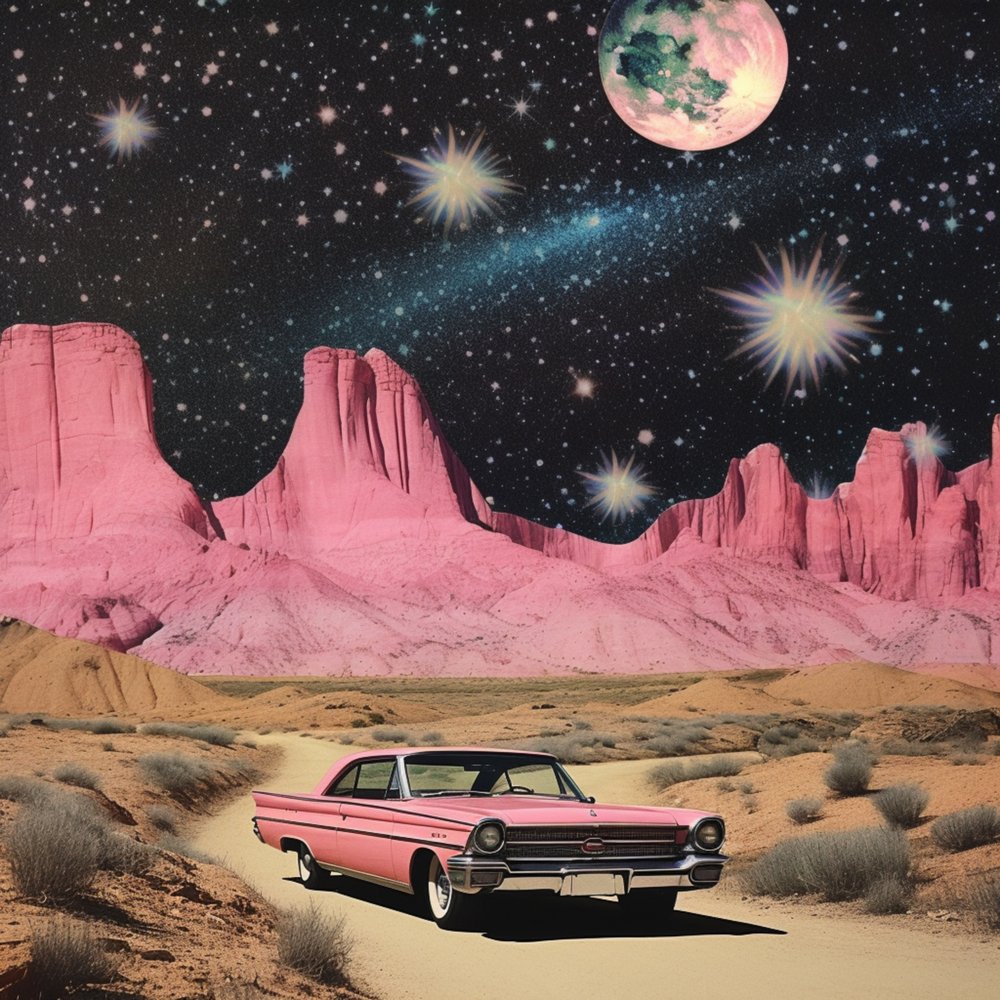 Rosa Auto kosmische Wüste von Samantha Hearn