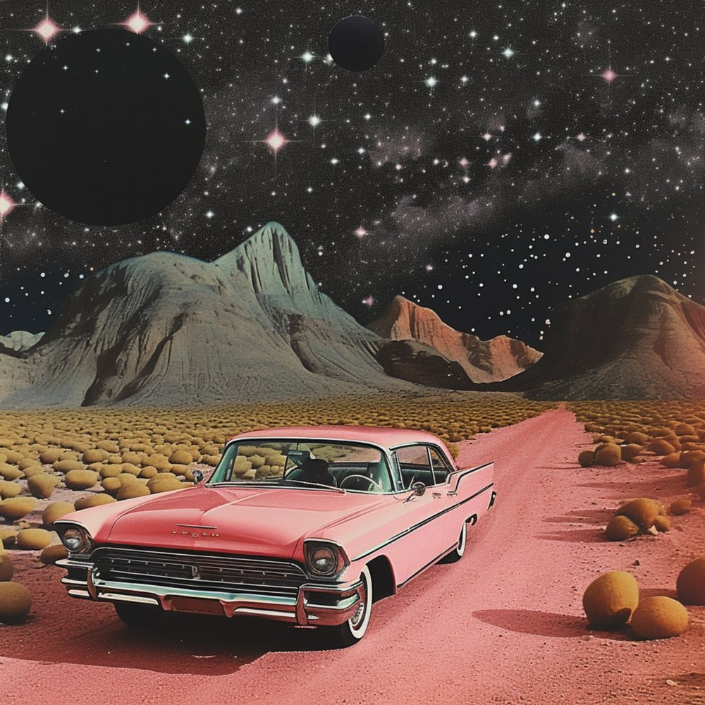 Rosa Auto kosmische Wüste von Samantha Hearn