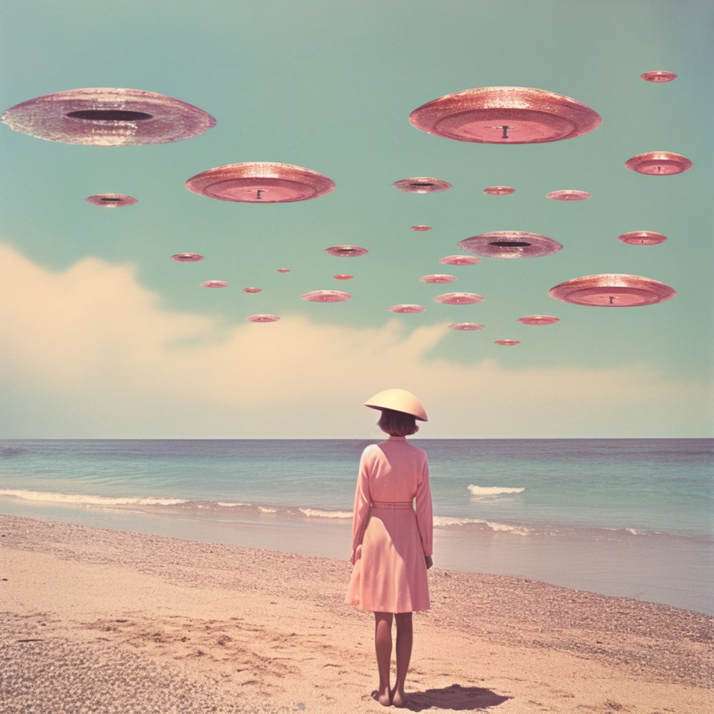 UFOs über Pastellstrand von Samantha Hearn