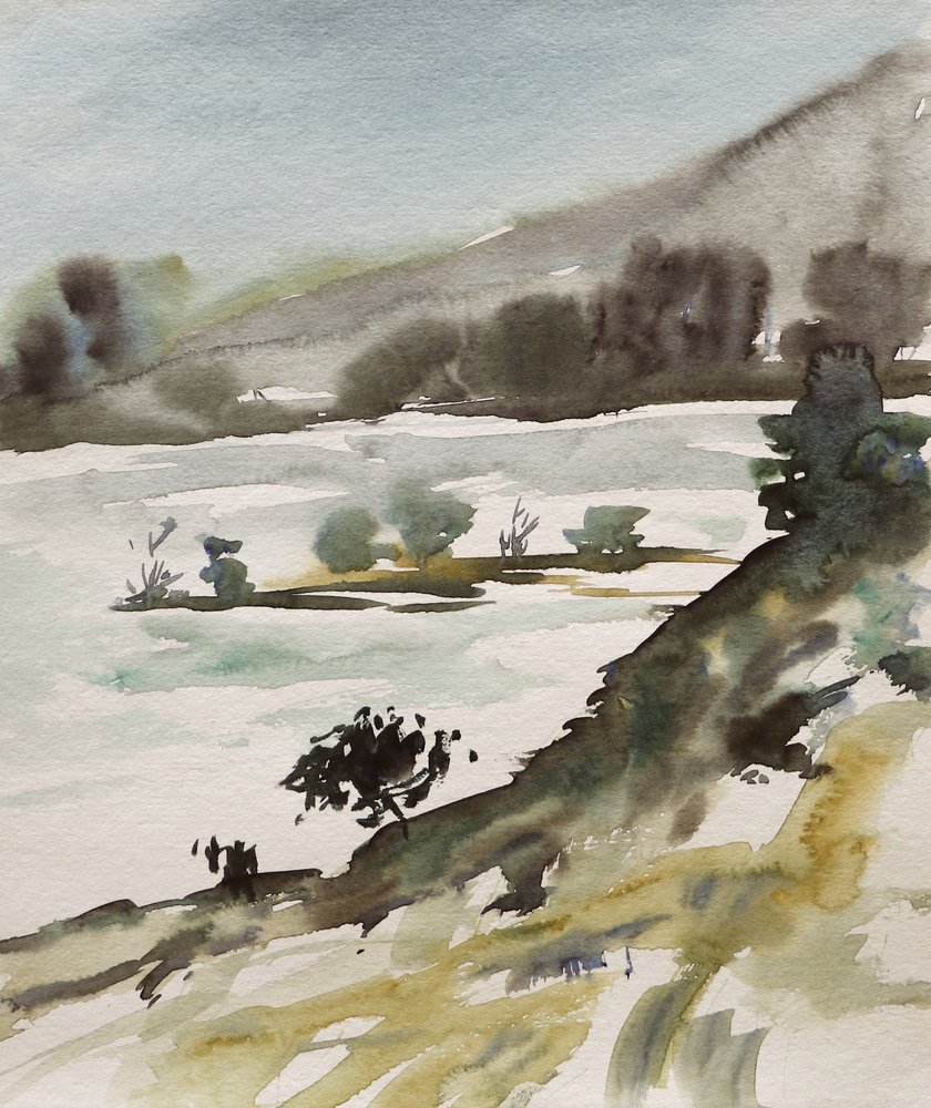 Gedämpfte Aquarell-Landschaft von Santhosh ch