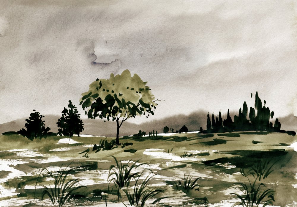 Aquarell-Feldlandschaft von Santhosh ch