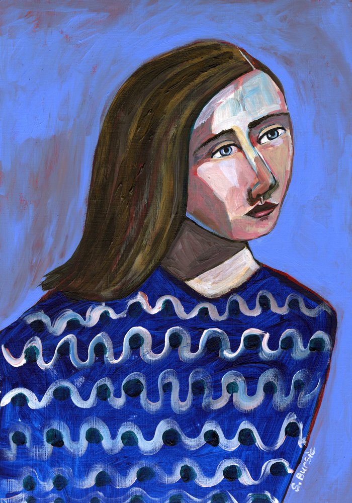 Nachdenkliches blaues Porträt von Sharyn Bursic