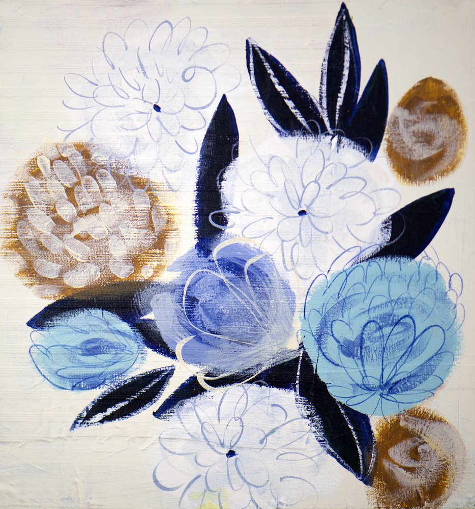Abstrakte blaue Goldblumen von Shelley Hampe