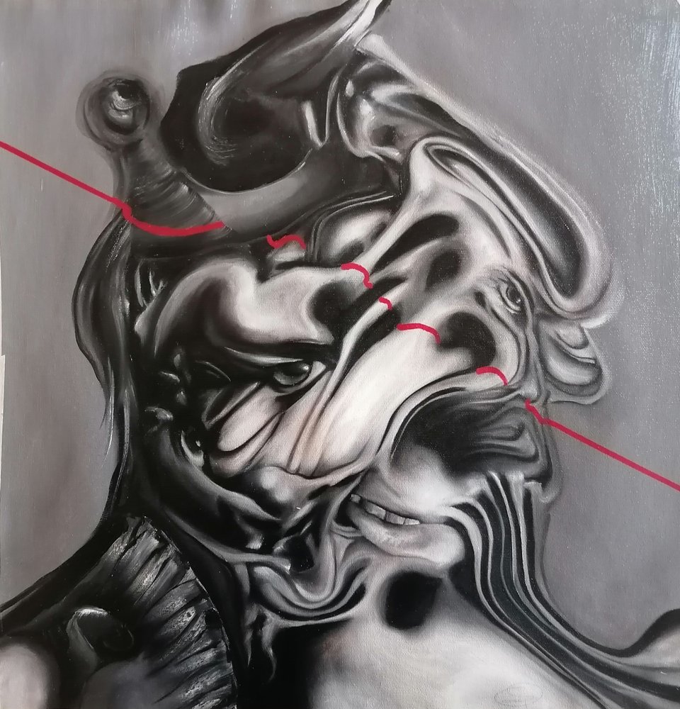 Surreal verzerrtes Gesicht von Stefano Mazzolini