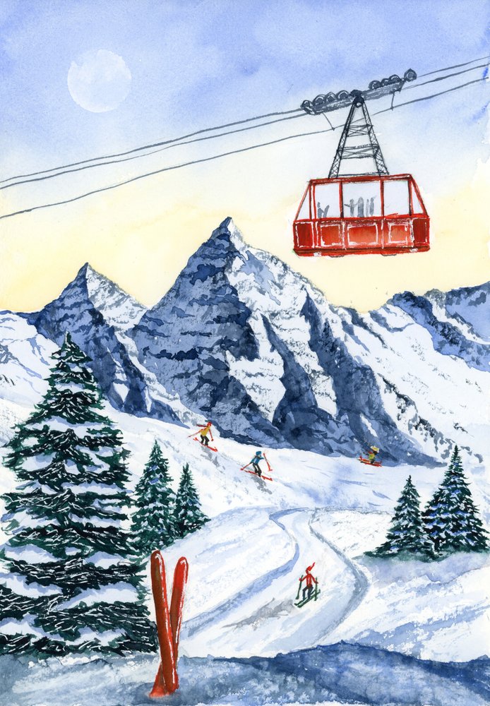 Skifahren im winterlichen Gebirge von Suchi Deb