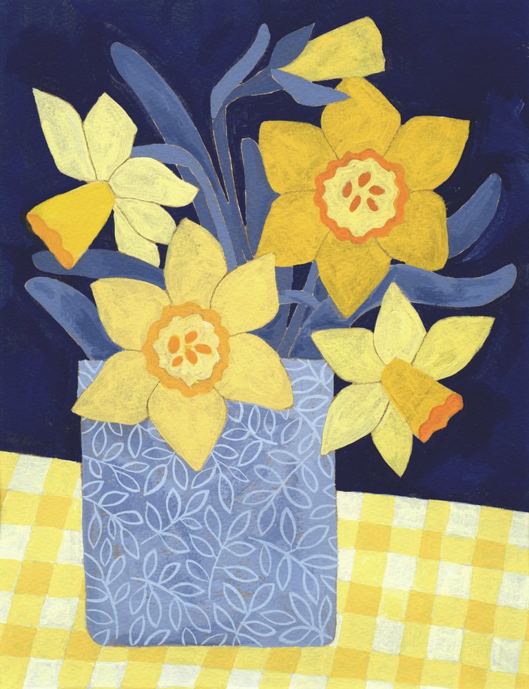 Fröhliche Narzissen in blauer Vase von Susan Black