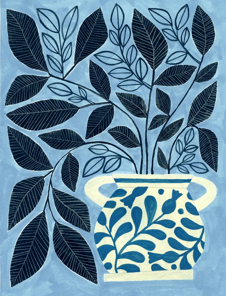 Laub in blauer Vase von Susan Black