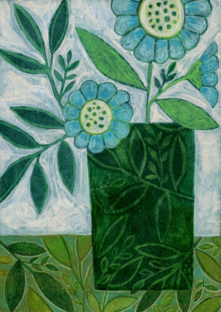 Stilisierte Blaue Blumenvase von Susan Black