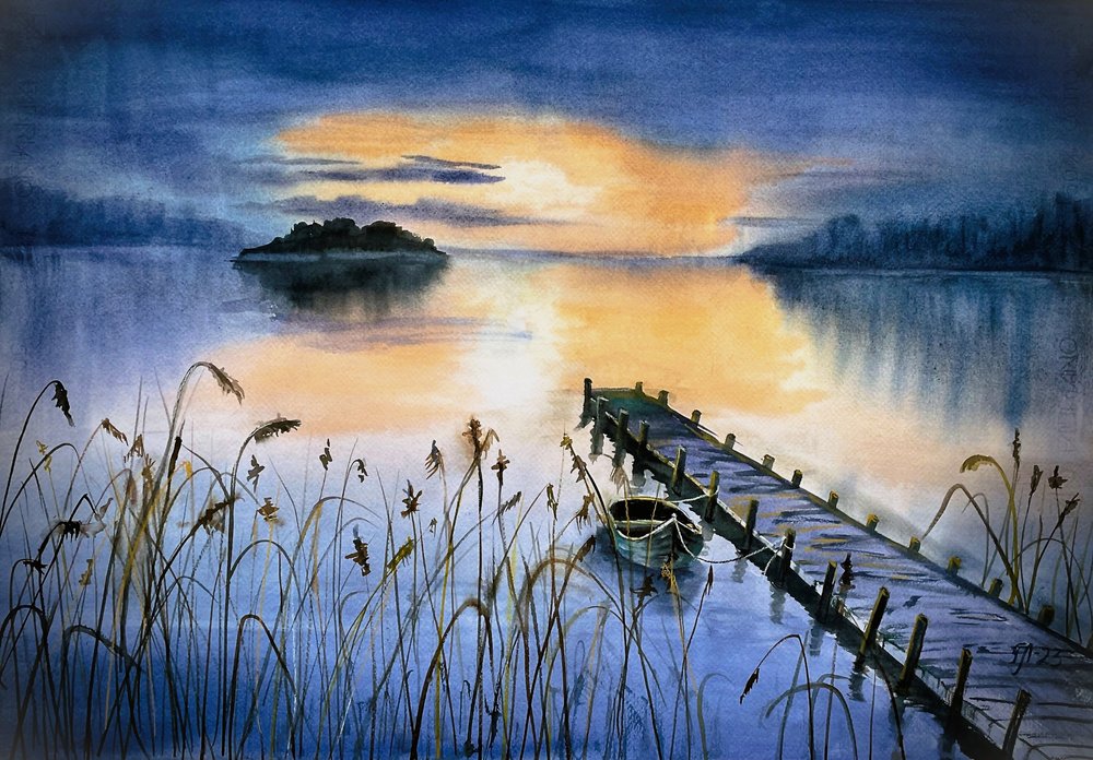 Sonnenuntergang am Seeufer von Tanya Lundmark