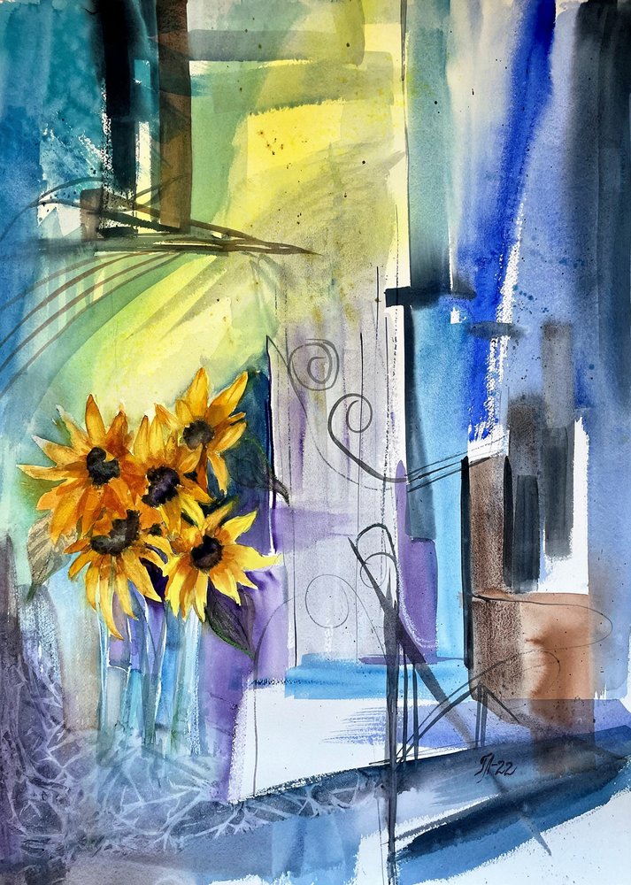 Lebendige abstrakte Sonnenblumen von Tanya Lundmark