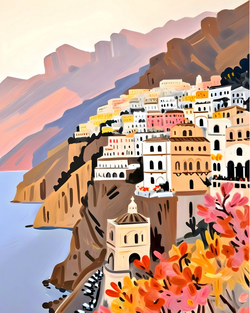 Buntes Amalfi Küstendorf von Uma Gokhale