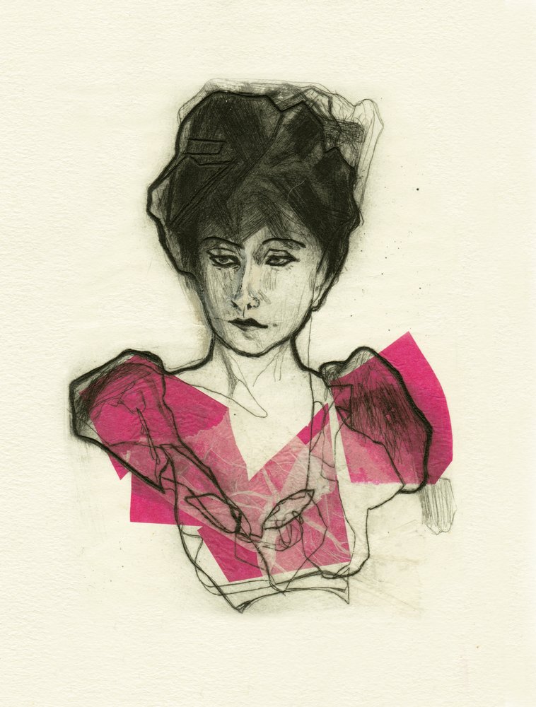 Modernes Pinkes Porträt von Ute Rathmann
