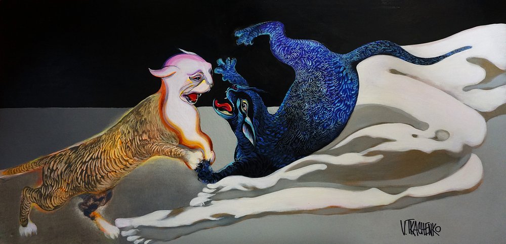 Blau-Goldene Katzenumarmung von Victor Tkachenko