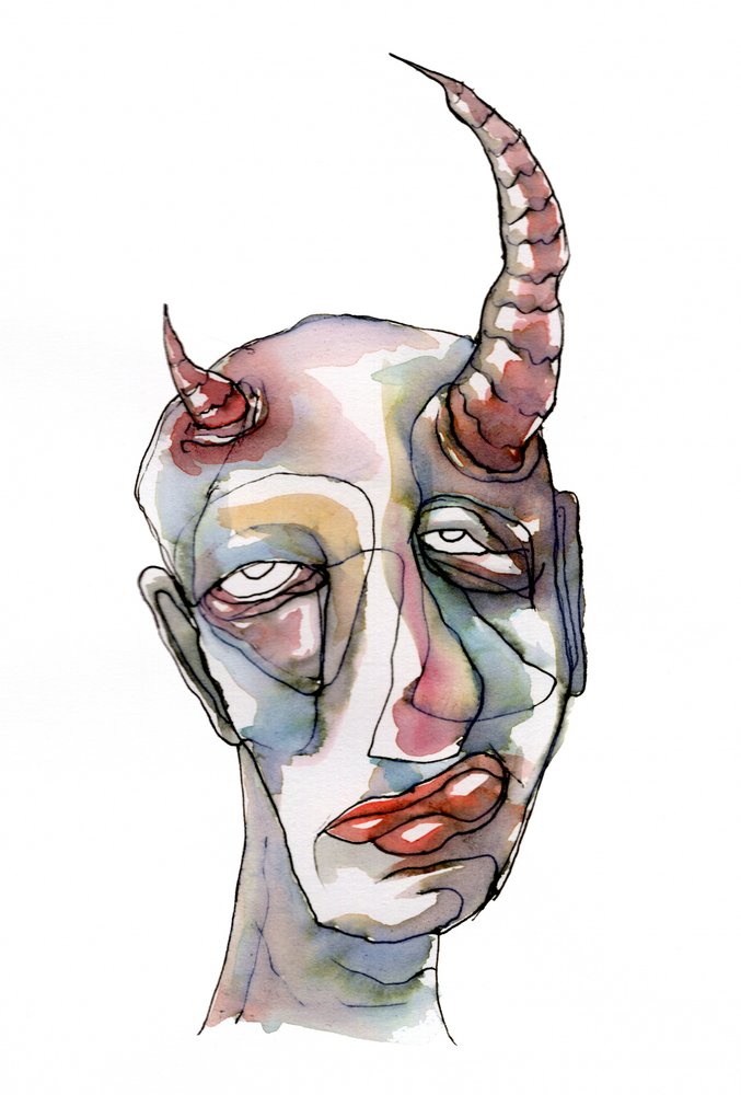 Aquarell Gehörntes Gesicht von Wildemar Doomgriever