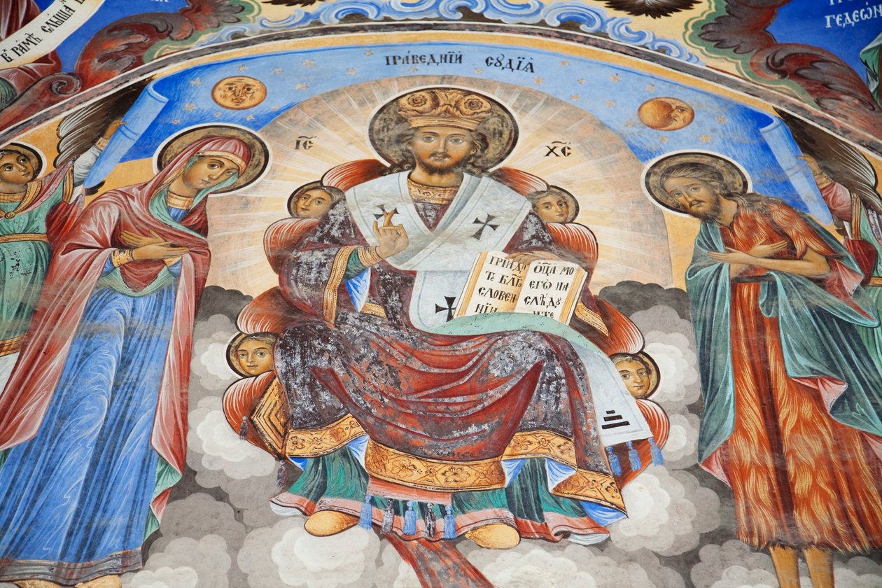 Gemälde von Zahari Zograf an den Außenwänden des Rila-Klosters von Unknown