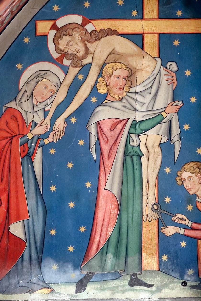 Saint-Pierre-le-Jeune protestantische Kirche, Passion Christi, Jesus wird vom Kreuz abgenommen, Fresko, Straßburg, Frankreich von Unknown