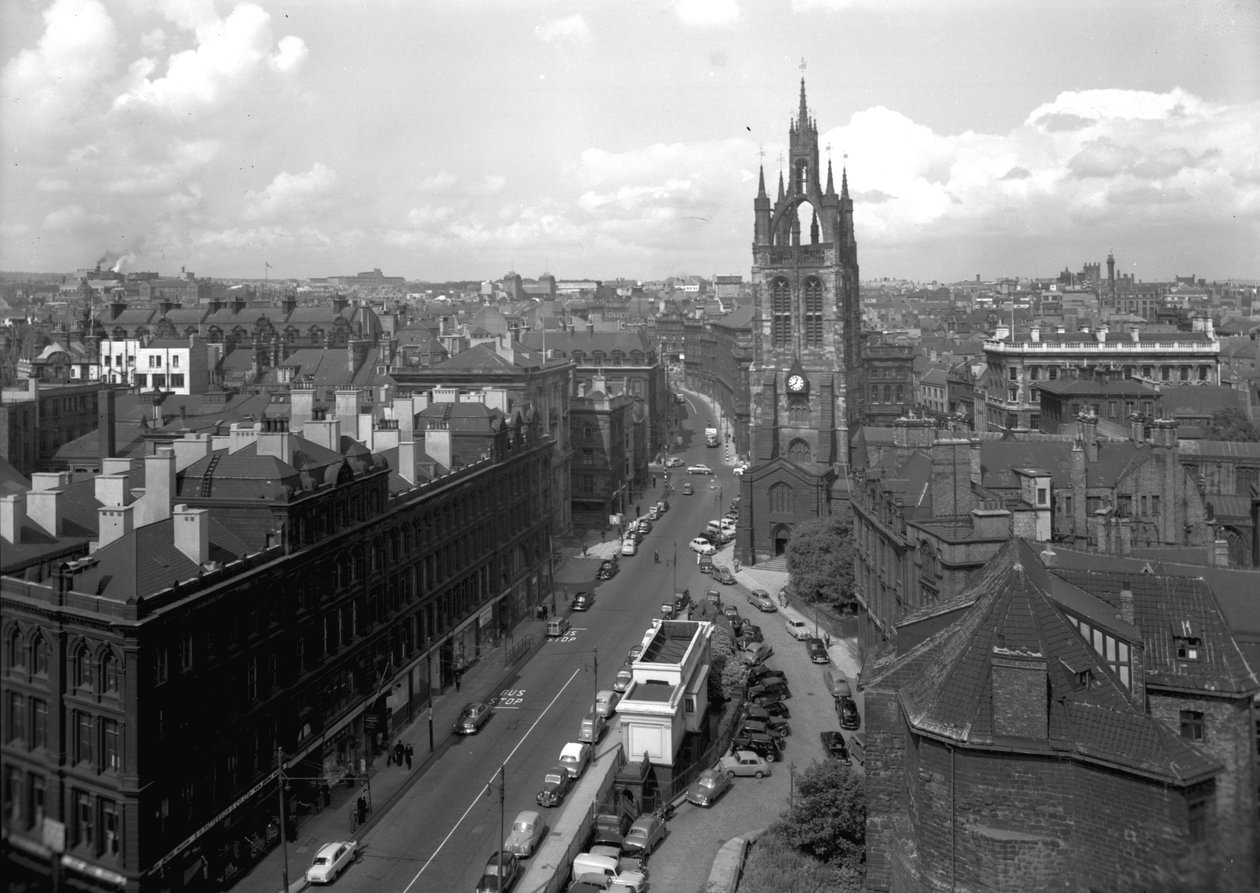 Blick entlang der St Nicholas Street zur Kathedrale, Newcastle upon Tyne, Oktober 1956 von Unbekannt Unbekannt