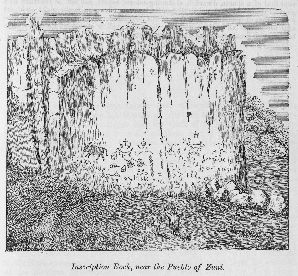 Inschriftfelsen, in der Nähe des Pueblo von Zuni, aus 