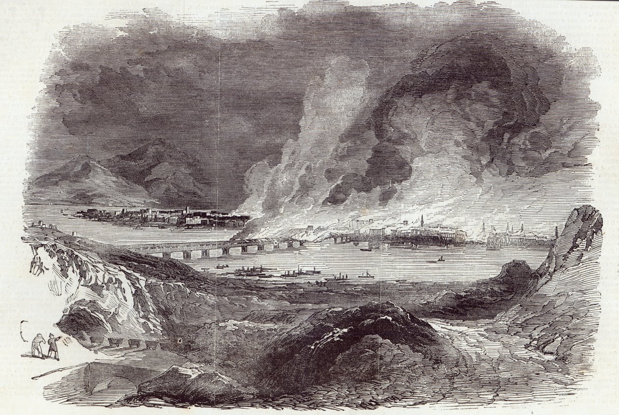 Großbrand in Pittsburgh, aus The Illustrated London News, 17. Mai 1845 (Stich) von English School