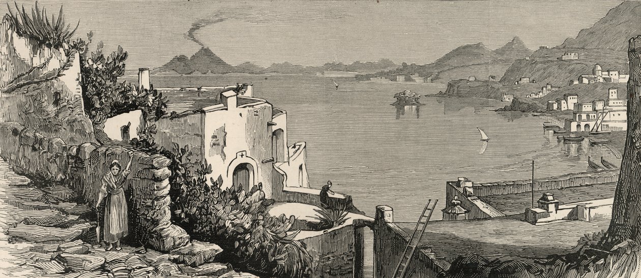 Das katastrophale Erdbeben auf Ischia: Der Strand und die Stadt Casamicciola vom Dorf Lacco, aus 