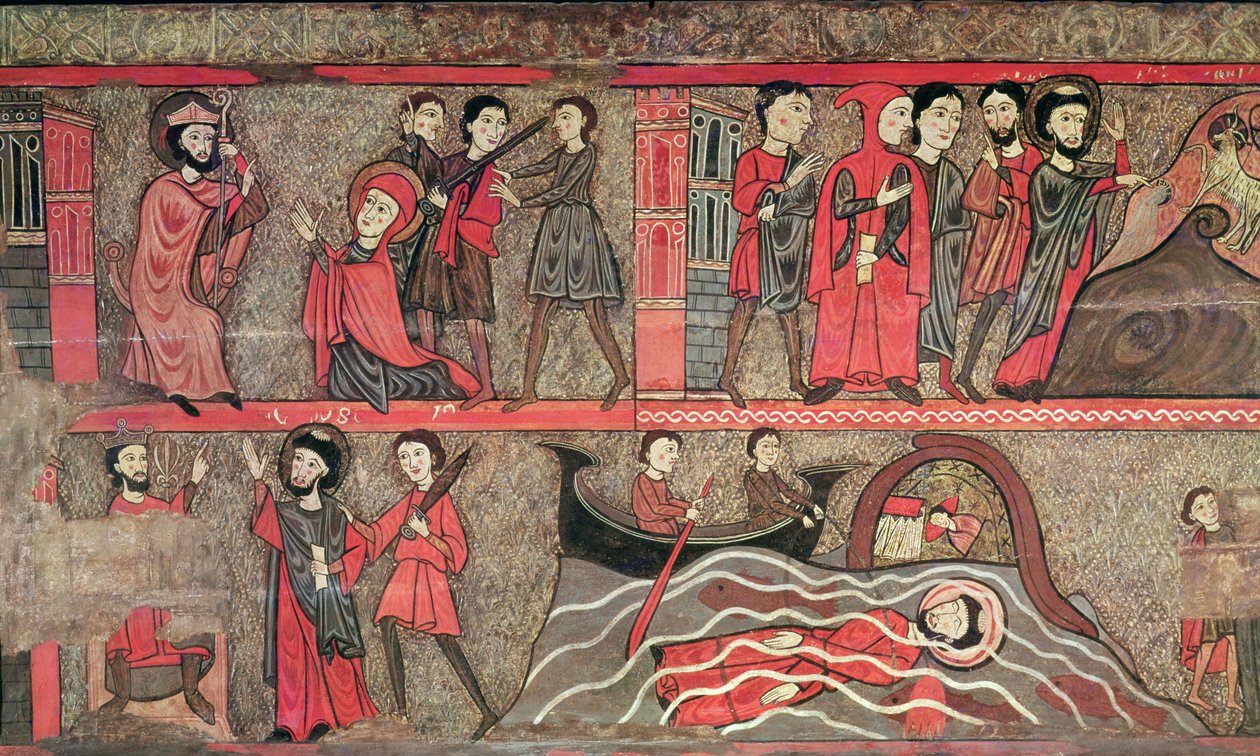 Altartafel mit Szenen aus dem Leben des Heiligen Clemens, aus der Kirche Sant Climent de Taüll, Vall de Boi, Alta Ribagorça, 2. Hälfte des 13. Jahrhunderts von Catalan School