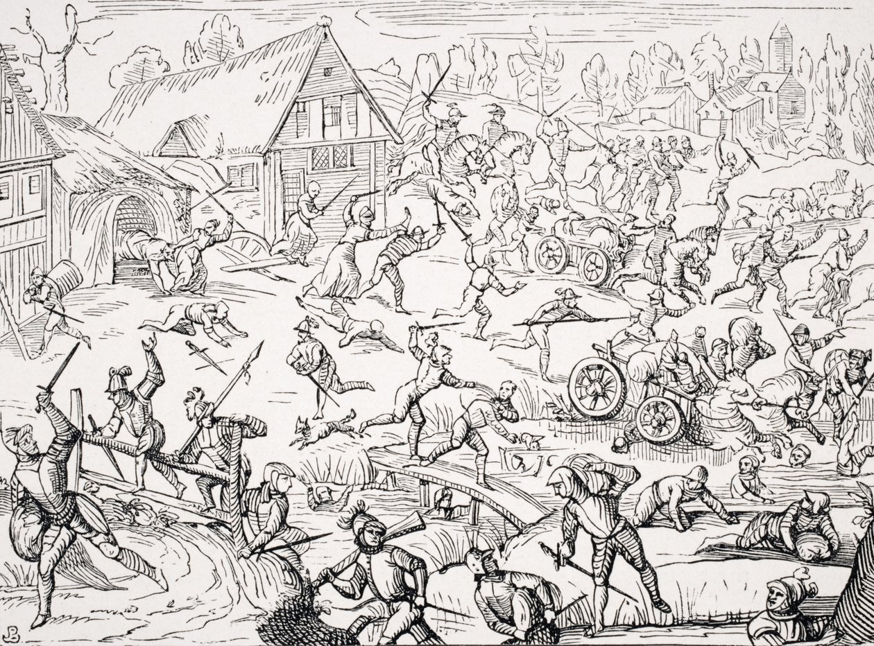Ein Dorf von Soldaten geplündert, Kopie eines Holzschnitts aus Hamelmanns 