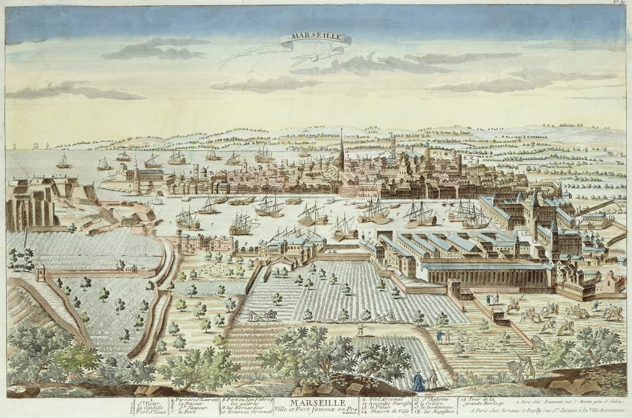 Reiterplan von Marseille, 1680 (kolorierter Stich) von French School